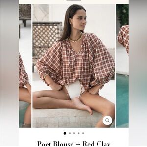 NWOT Daughters of India Poet Blouse Red Clay XS